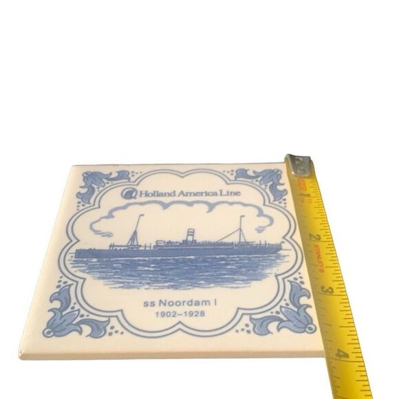 Vintage Holland America Line Delft SS Noordam I 1902-1928 Ceramic Tile Coaster - Picture 7 of 7